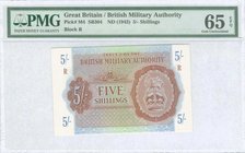 GREECE: 5 Shillings (ND 1943) of British Military Authority (circulated after the liberation 1944/45) in brown on blue unpt. R series (probably issued...
