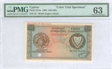 CYPRUS: Color Trial Specimen of 250 Mils (1.12.1961) with fruit at left and map at lower right. WMK: Eagles head. Printed by BWC (without imprint). In...