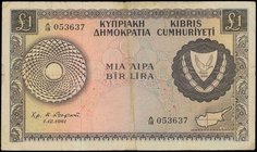 CYPRUS: 1 Pound (1.12.1961) in brown on multicolor unpt with Arms at right and map at lower right. WMK: Eagles head. Printed by BWC (without imprint)....