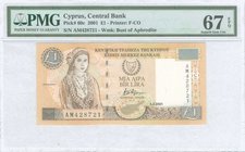 CYPRUS: 1 Pound (1.2.2001) in brown on light tan and multicolor unpt with Cypriot girl at left. Serial no "AM428721". Inside plastic folder by PMG "Su...