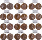 GREECE: Complete set of 12 medals produced in 1836 by German artist Konrad Lange (1809-1856). They depict snapshots and symbolic representations of th...