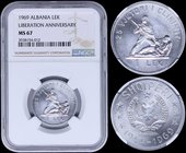 ALBANIA: 1 Lek (1969) in aluminum commemorating the 25th Anniversary of Liberation. Obv: National arms between stars. Rev: Armed man with knee on man ...