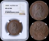 AUSTRIA: 6 Kreuzer (1800 C) in copper. Obv: Franz II facing right. Rev: Crowned imperial double eagle with value on breast. Inside slab by NGC "MS 62 ...