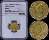 AUSTRIA (HUNGARY / TRANSYLVANIA): 1 Ducat (1841 E) in gold (0,986). Obv: Ferdinand I. Rev: Crowned imperial double eagle. Inside slab by NGC "AU 58". ...