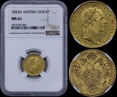 AUSTRIA: 1 Ducat (1853 A) in gold (0,986). Obv: Franz Joseph I: Crowned imperial double eagle. Inside slab by NGC "MS 61". (KM 2263).