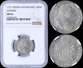 AUSTRIAN NETHERLANDS: 1/8 Ducaton (1751) in silver. Obv: Maria Theresa. Inside slab by NGC "MS 63". (KM 5).
