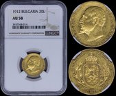 BULGARIA: 20 Leva (1912) in gold (0,900) commemorating the declaration of Independence. Obv: Ferdinand I. Rev: Crowned arms, denomination and date bel...