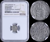 GERMAN STATES (WURTTEMBERG): 1 Kreuzer (1870) in silver.(0,1660). Obv: Crowned arms. Rev: Denomination and date within wreath. Inside slab by NGC "AU ...