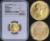 GREAT BRITAIN: 1 Sovereign (1871) in gold (0,917). Obv: Head of Victoria. Rev: Coat of Arms and die number below wreath. Inside slab by NGC "AU DETAIL...