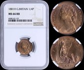 GREAT BRITAIN: 1 Farthing (1881 H) in bronze. Obv: Laureate bust. Rev: Seated Britannia. Mint: Heaton. Inside slab by NGC "MS 66 RB". Top grade in bot...