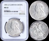 GREAT BRITAIN: 1 Crown (1896 LX) in silver (0,925). Obv: Mature draped bust. Rev: St George slaying dragon. Inside slab by NGC "MS 62". (KM 783) & (Sp...