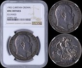GREAT BRITAIN: 1 Crown (1902) in silver (0,925). Obv: Edward VII. Rev: St George slaying the dragon. Inside slab by NGC "UNC DETAILS - CLEANED". (KM 8...