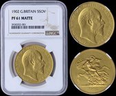 GREAT BRITAIN: 5 Sovereign (Pounds) (1902) in gold (0,917). Obv: Head of Edward VII. Rev: Saint George slaying the dragon. Inside slab by NGC "PF 61 M...