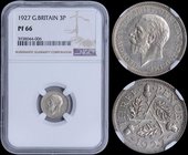 GREAT BRITAIN: 3 Pence (1927) in silver (0,500). Obv: George V. Rev: Three oak leaves and acorns divided. Inside slab by NGC "PF 66". (KM 831).