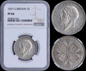 GREAT BRITAIN: 2 Shillings (1927) in silver (0,500). Obv: George V. Rev: Cross of crowned sceptres, shields in angles. Inside slab by NGC "PF 66". (KM...