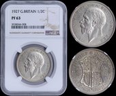 GREAT BRITAIN: 1/2 Crown (1927) in silver (0,500). Obv: George V. Rev: Quartered shield flanked by crowned monograms. Inside slab by NGC "PF 63". (KM ...