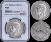 GREAT BRITAIN: 1 Crown (1927) in silver (0,500). Obv: George V. Rev: Date divided above crown within wreath. Inside slab by NGC "PF 64". (KM 836).