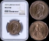 GREAT BRITAIN: 1 Penny (1937) in bronze. Obv: George VI. Rev: Seated Britannia. Inside slab by NGC "MS 67 RB". Top grade in both companies. (KM 845) &...