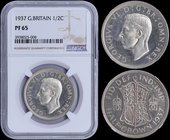 GREAT BRITAIN: 1/2 Crown (1937) in silver (0,500). Obv: George VI. Rev: Quartered shield flanked by crowned monograms. Inside slab by NGC "PF 65". (KM...