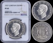 GREAT BRITAIN: 1 Crown (1937) in silver (0,500). Obv: George VI. Rev: Crowned, quartered shield with supporters. Inside slab by NGC "PF 65". (KM 857).