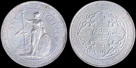 GREAT BRITAIN: 1 Dollar (1911) in silver (0,900). Obv: Standing Britannia. Rev: Oriental designs on cross. (KM T5). Extra Fine plus.