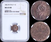 ITALY: 1 Centesimo (1861 M) in copper. Obv: Vittorio Emanuele II. Rev: Value, date within wreath, star above. Inside slab by NGC "MS 65 RB". (KM 1.1).