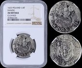 POLAND (DANZIG): 1/4 Thaler (1623) in silver. Obv: Sigismund III in ruff collar divides 1-6. Rev: Oval arms of Danzig, supported by two lions. Inside ...