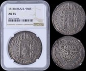 BRAZIL: 960 Reis (1814 B) in silver (0,896). Obv: Crowned arms, denomination. Rev: Sash with initial crosses globe within cross. Inside slab by NGC "A...