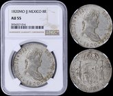 MEXICO: 8 Reales (1820MO JJ) in silver (0,896). Obv: Draped laureate bust of Ferdinand VII. Rev: Crowned shield flanked by pillars with banner. Mint m...