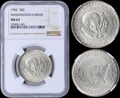 USA: 50 Cents (1952) in silver (0,900). Obv: Washington and Carver. Rev: Map of the continental United States. Inside slab by NGC "MS 63". (KM 200).