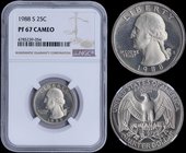 USA: 25 Cents (1988 S) in copper-nickel. Obv: George Washington. Rev: An eagle. Inside slab by NGC "PF 67 CAMEO". (KM A164a).