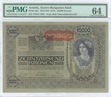 AUSTRIA: 10000 Kronen (ND 1919) in purple with "Woman" at right. Inside plastic folder by PMG "Choice Uncirculated 64". (Pick 62a).