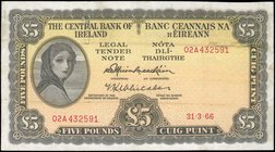 IRELAND REPUBLIC: 5 Pounds (31.3.1966) in dark brown on light gold and orange unpt with portrait of Lady Hazel Lavery at left and denomination at bott...