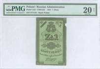 POLAND: 1 Zloty (1831) in black and green. Inside plastic folder by PMG "Very Fine 20 - NET / Repaired, Piece Missing". (Pick A22).
