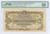 TURKEY: 1 Livre (ND 1914) in brown on light green and light red unpt. Inside plastic folder by PMG "Very Fine 30". (Pick 68a).