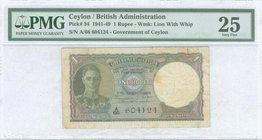 CEYLON: 1 Rupee (7.5.1946) in olive, lilac and blue with portrait of King George VI at left. WMK: Chinze. Printed by Indian. Inside plastic folder by ...