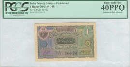 INDIA - PRINCELY STATES: 1 Rupee (ND 1941-45) in brown and multicolor. Printer: Security Press, Nasik (without imprint). Inside plastic folder by PCGS...