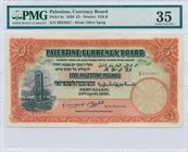 PALESTINE: 5 Pounds (20.4.1939) in red and black with Crusaders Tower at Ramleh at left. Inside plastic folder by PMG "Choice Very Fine 35". (Pick 8c)...