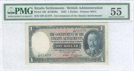 STRAITS SETTLEMENTS: 1 Dollar (1.1.1935) in dark blue with portrait of King George V at right. Printed by BWC. Inside plastic folder by PMG "About Unc...