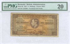 BERMUDA: 5 Shillings (12.5.1937) brown and purple with King George VI at center and tourist ship The Monarch in Hamilton at lower center. Fractional p...