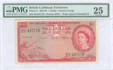 BRITISH CARIBBEAN TERRITORIES: 1 Dollar (1.6.1960) in red with map of Caribbean Sea on scroll at left and portrait of Queen Elizabeth II at right. Ser...