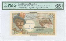 SAINT PIERRE & MIQUELON: 1 Nouveau Franc on 50 Francs (ND 1960) in multicolor. Inside plastic folder by PMG "Gem Uncirculated 65 - EPQ". (Pick 30b).