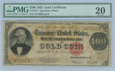 USA: 100 Dollars (Series 1922) with Thomas Benton at left. Speelman / White. Serial no "N374620 pp D". Inside plastic folder by PMG "Very Fine 20". (P...