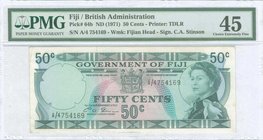FIJI: 50 Cents (ND 1971) in blue-green on multicolor unpt with Queen Elizabeth at right, Arms and heading "GOVERNMENT OF FIJI" at upper center. WMK: P...