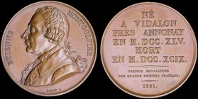 FRANCE: Bronze medal (1821) of Jacques-Etienne Montgolfier (1745-1799) by Caque. Diameter: 40mm. Weight: 38,5gr. Extremely Fine.
