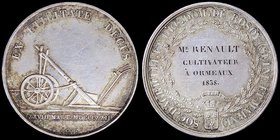 FRANCE: Silver medal. Obv: "EX UTILITATE DECUS 28 MART. 1822 BARRE". Rev: SOC. DAGRICULT. ET DEC. DOM. DE ROSOY (SEINE ET MARNE). It was awarded to Mr...