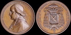 FRANCE: Medal in copper (1860). Obv: Nicolas-Theodore Olivier, Bishop of Evreux. Rev: Blazon crowned under the bishops hat, ribbon inscribed: VERO PAC...