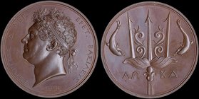 GREAT BRITAIN: Bronze Medal, formerly known as "The Naval Aid to Greece" (1824), by Benedetto Pistrucci. ObV: King George IV with legend "ΓΕΩΡΓΙΟΣ Δ Μ...