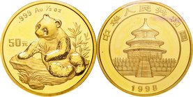 China
Panda 50 Yuan (1/2oz) Gold
Year: 1998
Condition: UNC
Diameter: 27.00mm
Weight: 15.55g
Purity: .999
Mintage: 4,168 Pieces