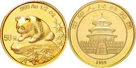 China
Panda 50 Yuan (1/2oz) Gold
Year: 1999
Condition: UNC
Diameter: 27.00mm
Weight: 15.55g
Purity: .999
Mintage: 12,482 Pieces
